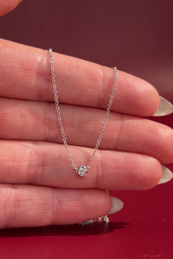 Mini Diamond Bezel Necklace 14k White Gold