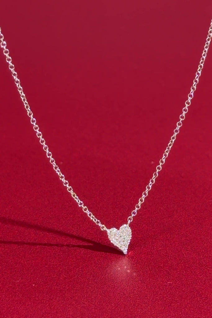 Mini Pavé Heart Necklace White Gold