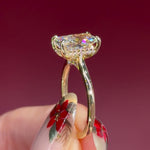 radiant lab diamond yellow gold solitaire engagement ring cathedral setting with diamond bridge profile