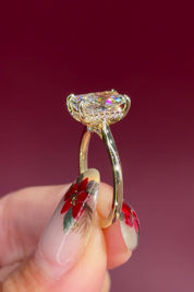 radiant lab diamond yellow gold solitaire engagement ring cathedral setting with diamond bridge profile