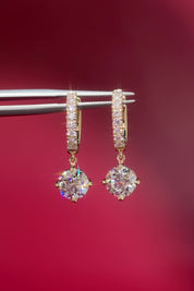 Compass Set Round Diamond Drop Hoops Yellow Gold