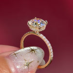 round lab diamond engagement ring yellow gold pavé diamonds with hidden halo