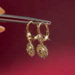 Claire Vintage Drop Earrings with milgrain scalloping and vintage halos