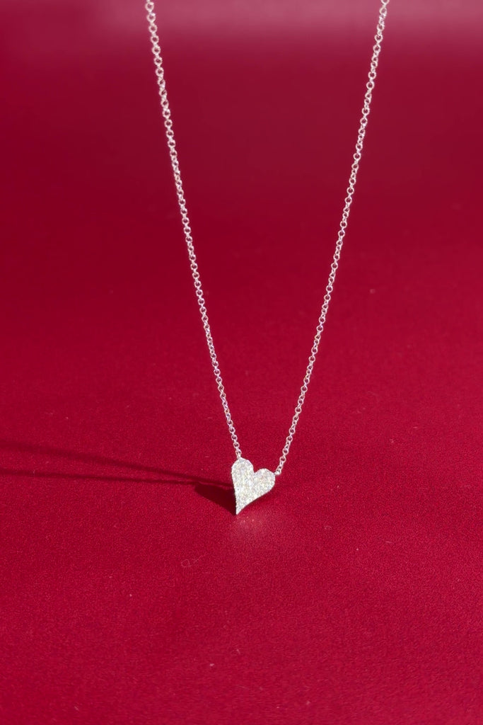 Small Pavé Heart Necklace White Gold