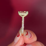 Radiant Lab Diamond Solitaire Engagement Ring with Pave side diamonds and hidden halo