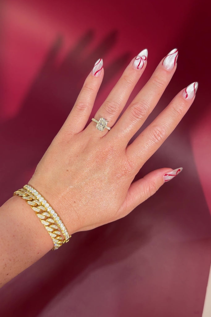 Radiant Lab Diamond Solitaire Engagement Ring with Pave side diamonds and hidden halo