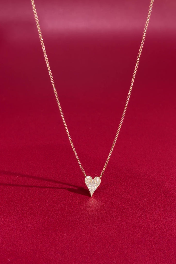 Small Pavé Heart Necklace Yellow Gold
