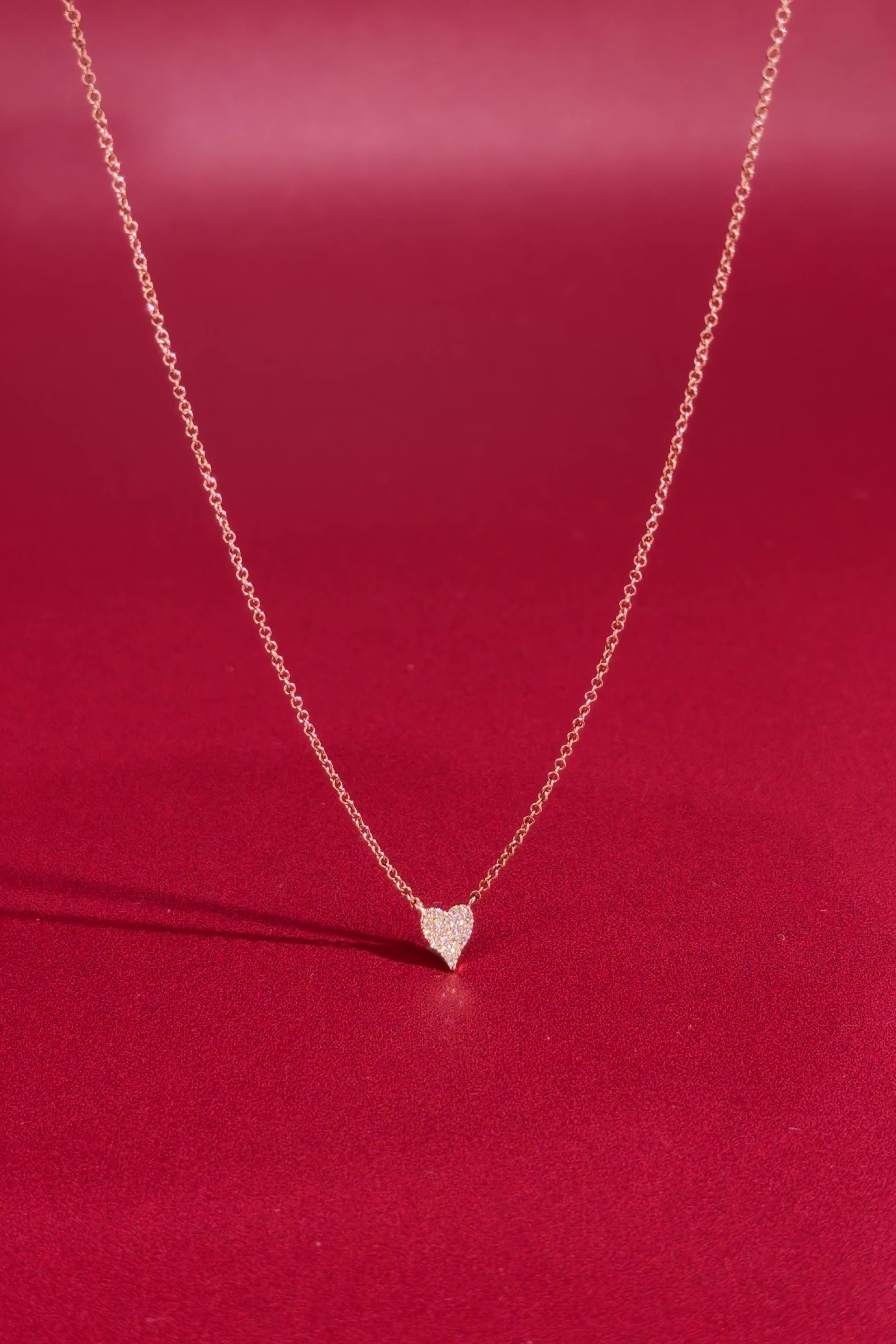 Mini Pavé Heart Necklace Rose Gold