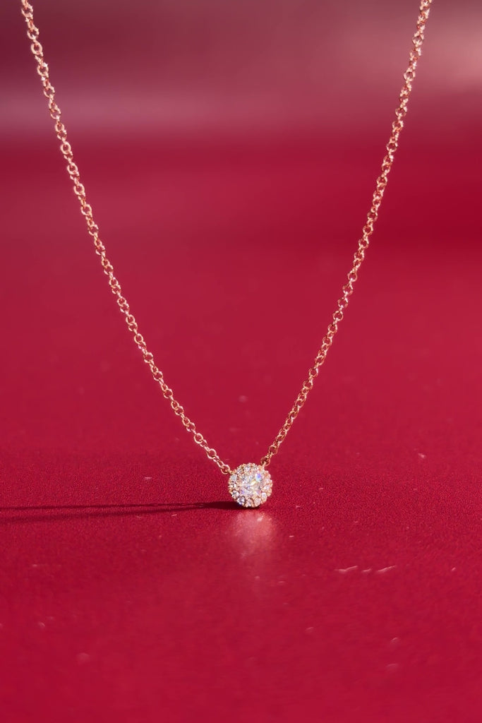 Mini Diamond Halo Necklace Rose Gold