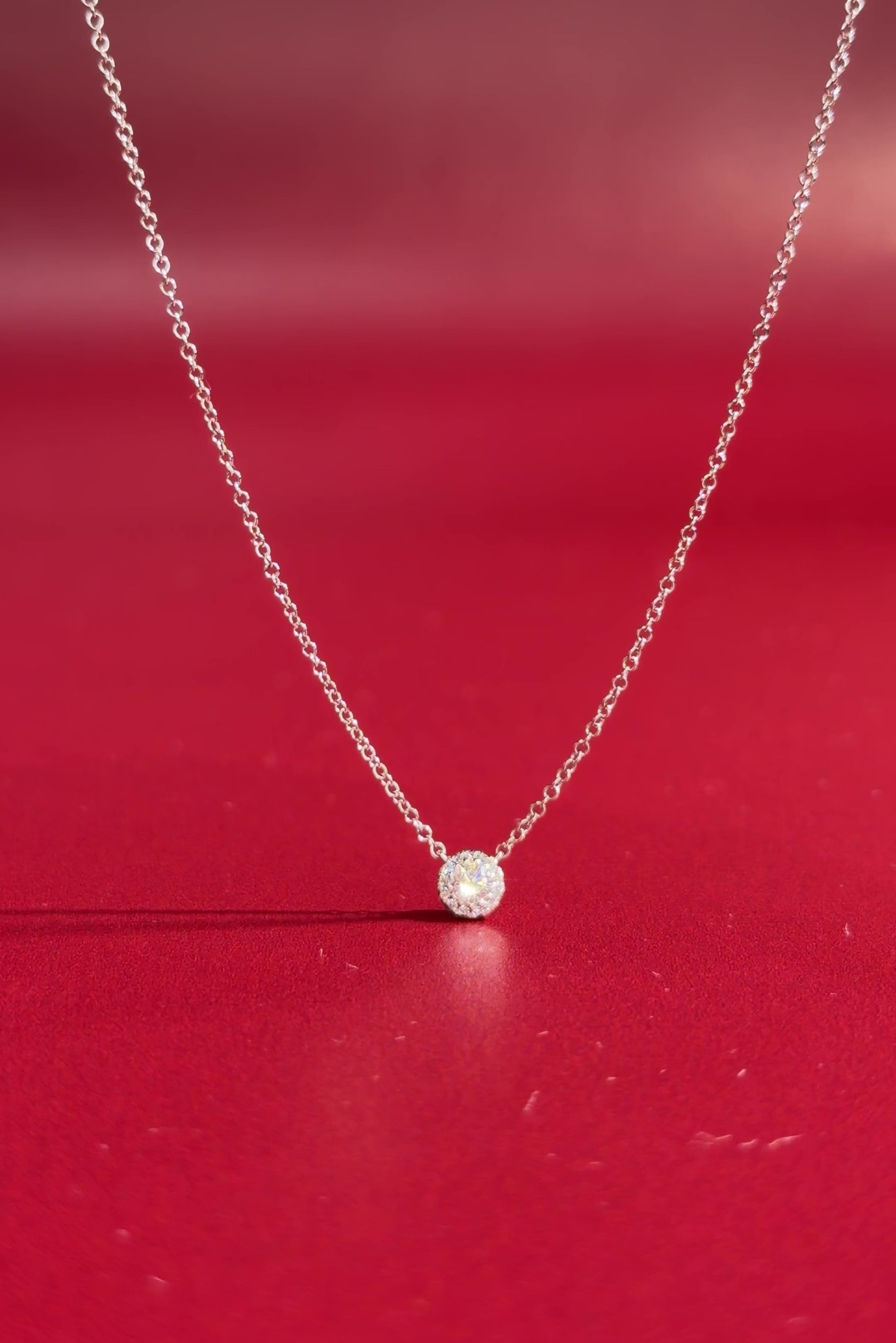 Mini Diamond Halo Necklace White Gold