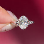 oval lab diamond white gold solitaire split shank engagement ring