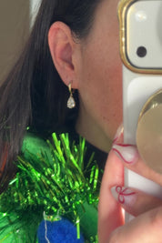 Pear Diamond Drop High Polish Hoops Yellow Gold