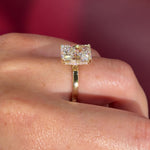 2mm Flat Band Gold Solitaire Engagement Ring radiant Diamond Center Stone with Diamond Rims in Yellow Gold