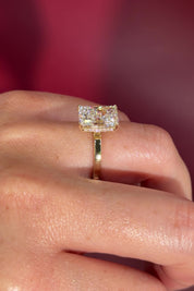 2mm Flat Band Gold Solitaire Engagement Ring radiant Diamond Center Stone with Diamond Rims in Yellow Gold