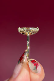 marquise lab diamond yellow gold cathedral setting high polish solitaire engagement ring profile view