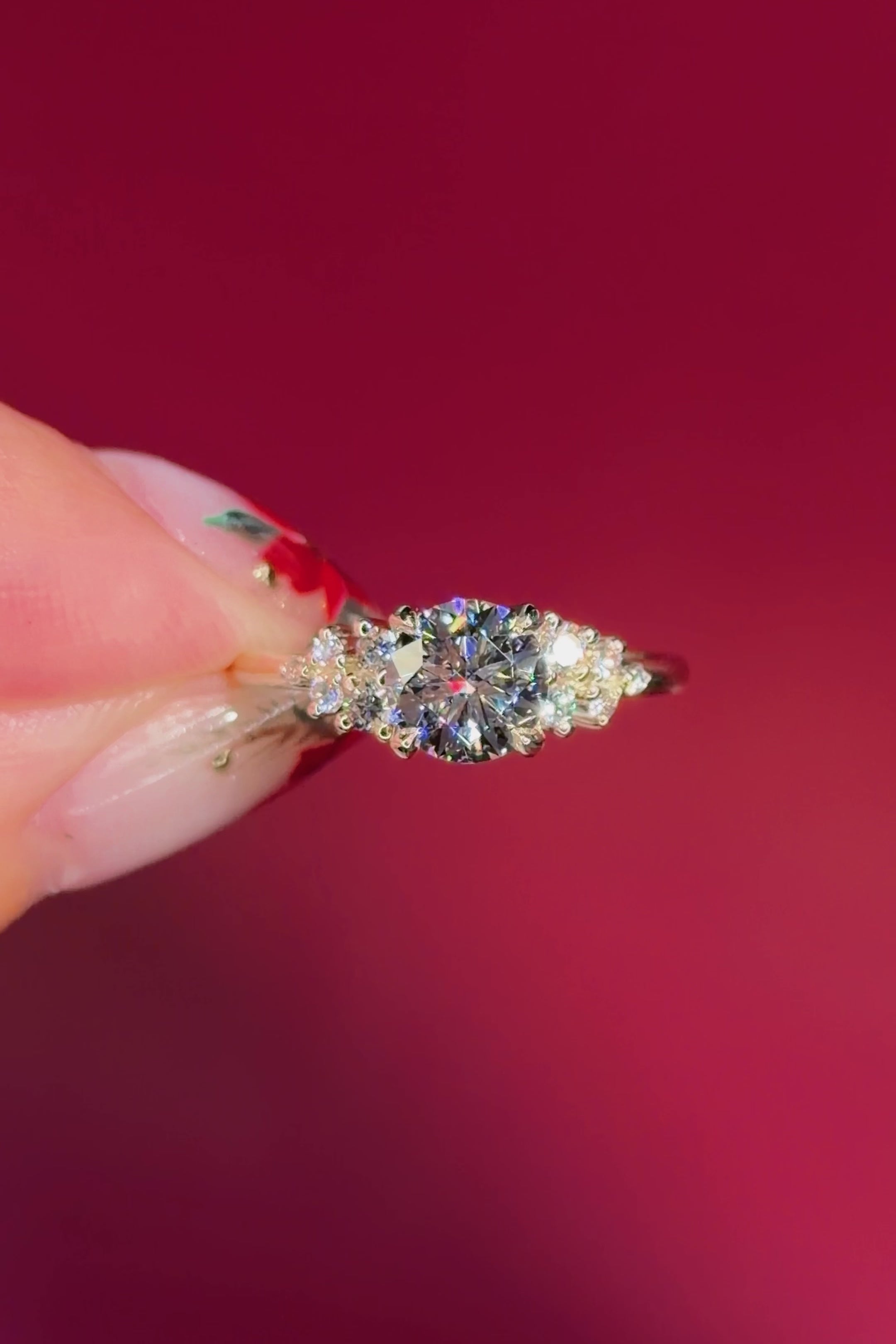 round yellow gold cluster petal prong engagement ring