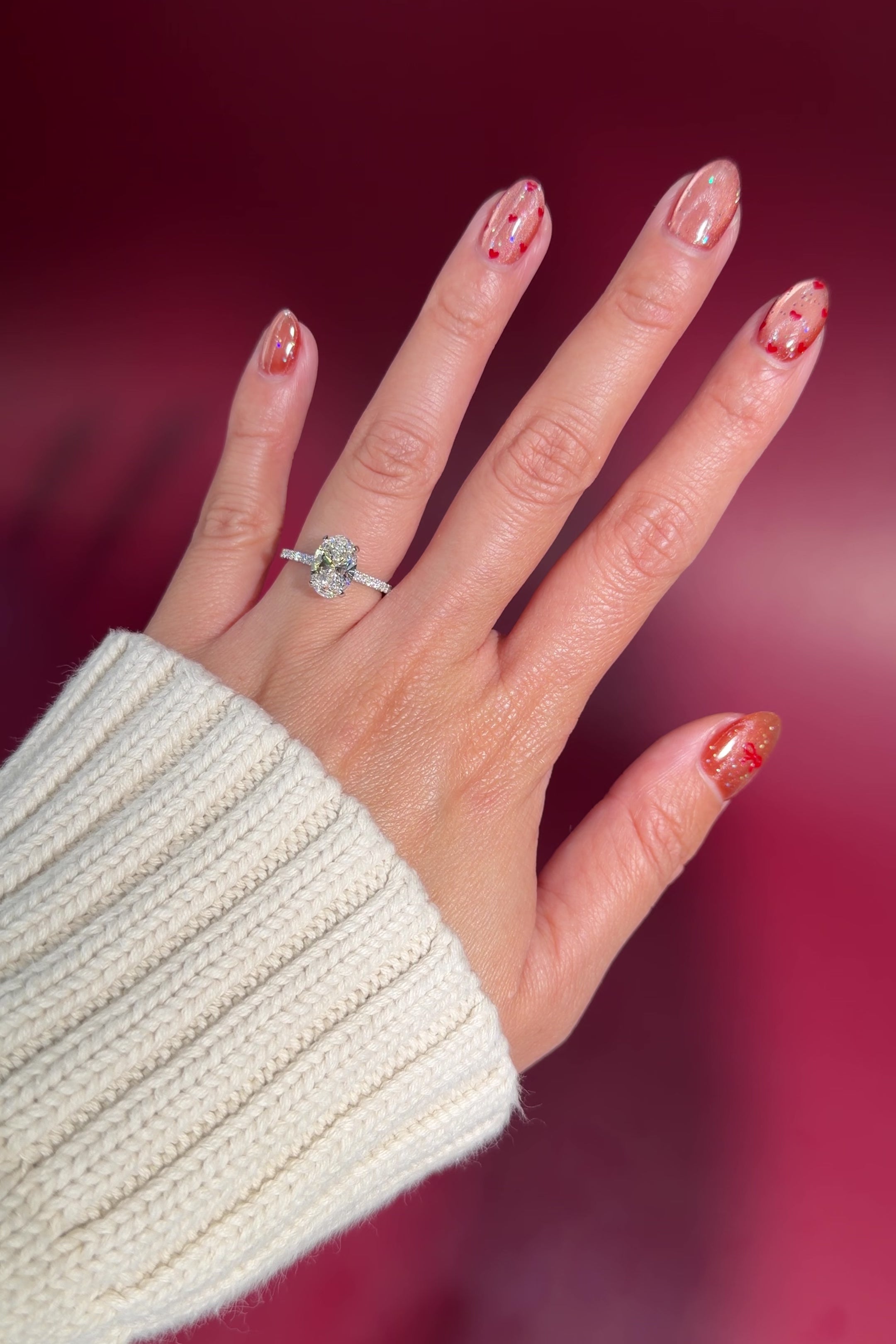 2.02ct oval lab diamond white gold engagement ring pavé diamond band with cathedral hidden halo and diamond bridge