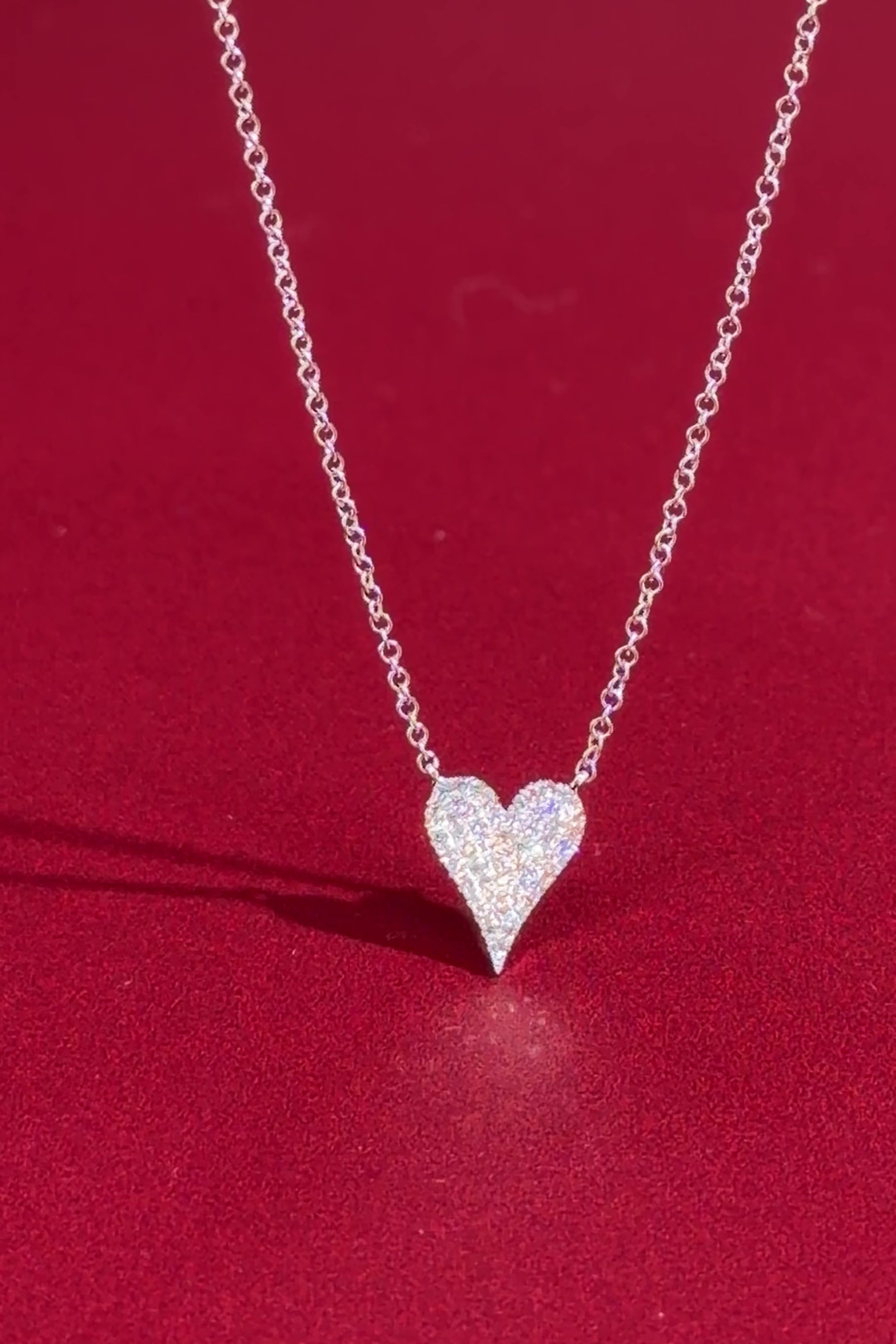 Small Pavé Heart Necklace White Gold