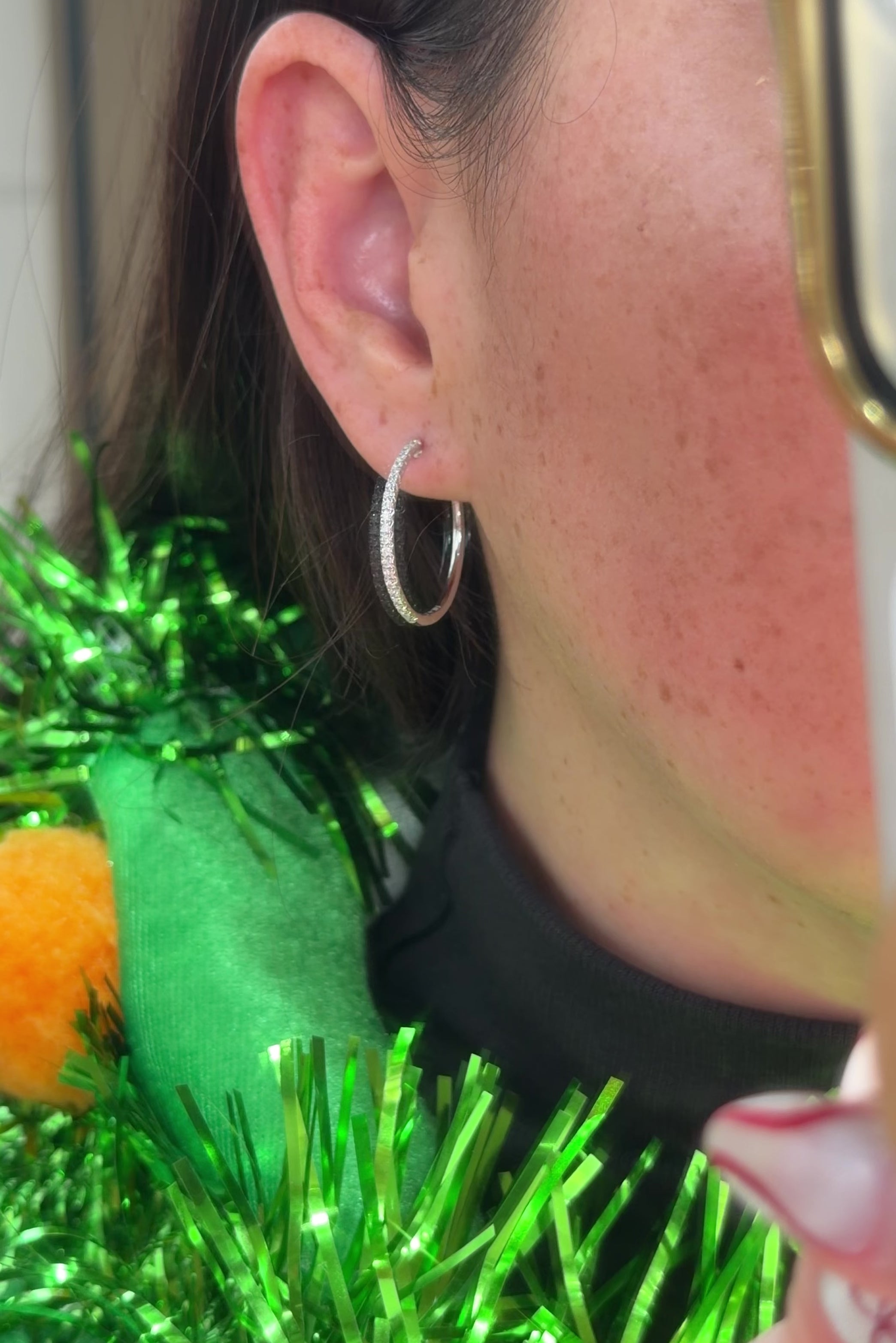 Skinny 25mm Pavé Hoops White Gold huntington beach jewelry store princess bride diamonds