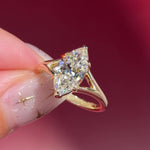 yellow gold marquise lab diamond solitaire split shank engagement ring