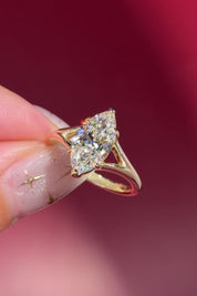 yellow gold marquise lab diamond solitaire split shank engagement ring