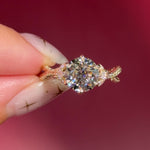 round lab diamond engagement ring leafy side marquise diamonds twist band engraved yellow gold