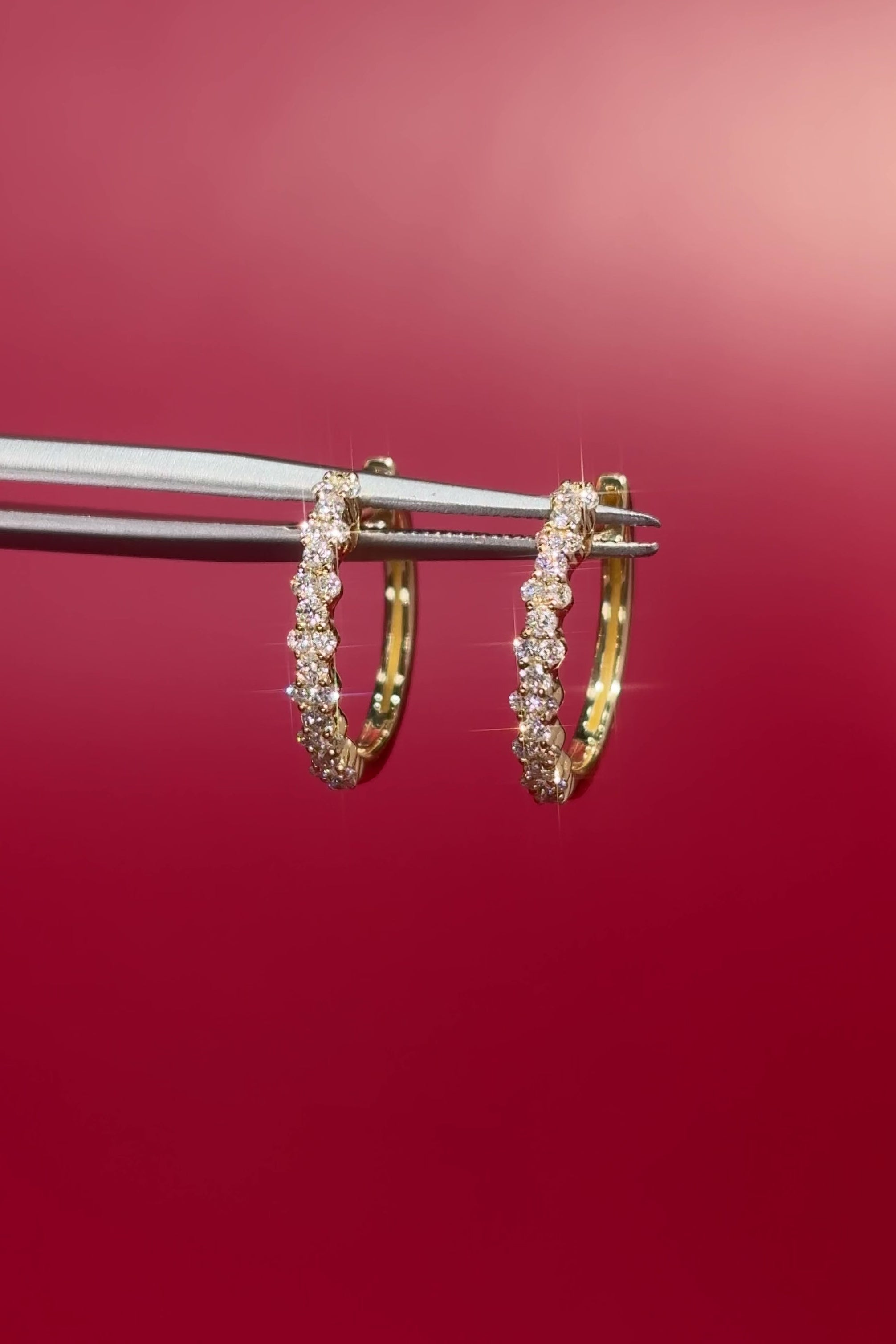 Wavy Pavé Hoops Yellow Gold