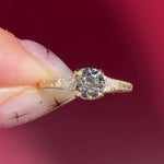yellow gold round lab diamond vintage hand engraved engagement ring