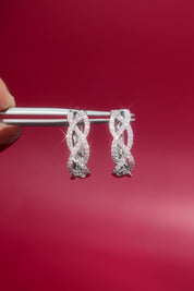 18mm 14k White Gold Pavé Braided Hoops