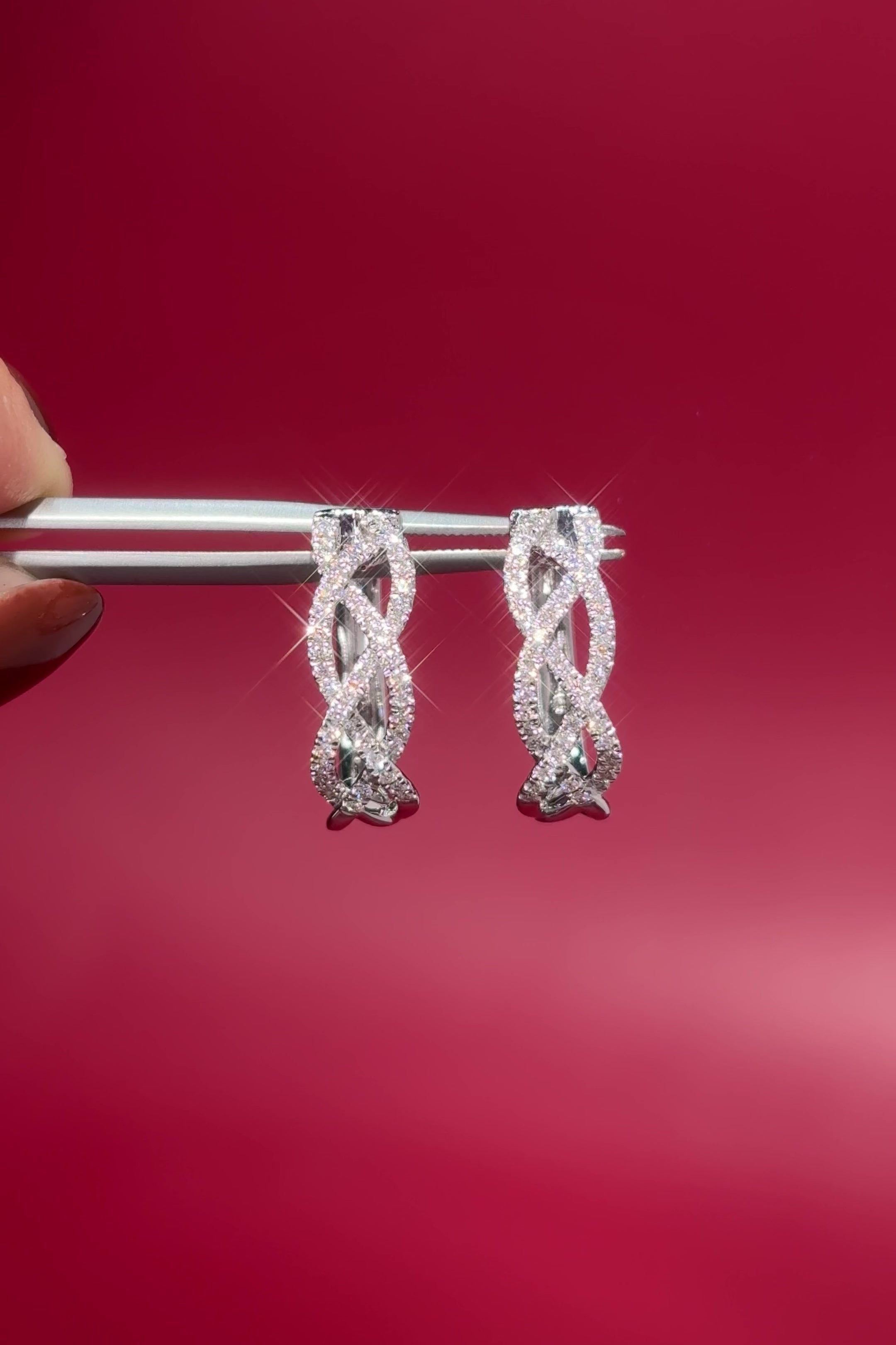 18mm 14k White Gold Pavé Braided Hoops