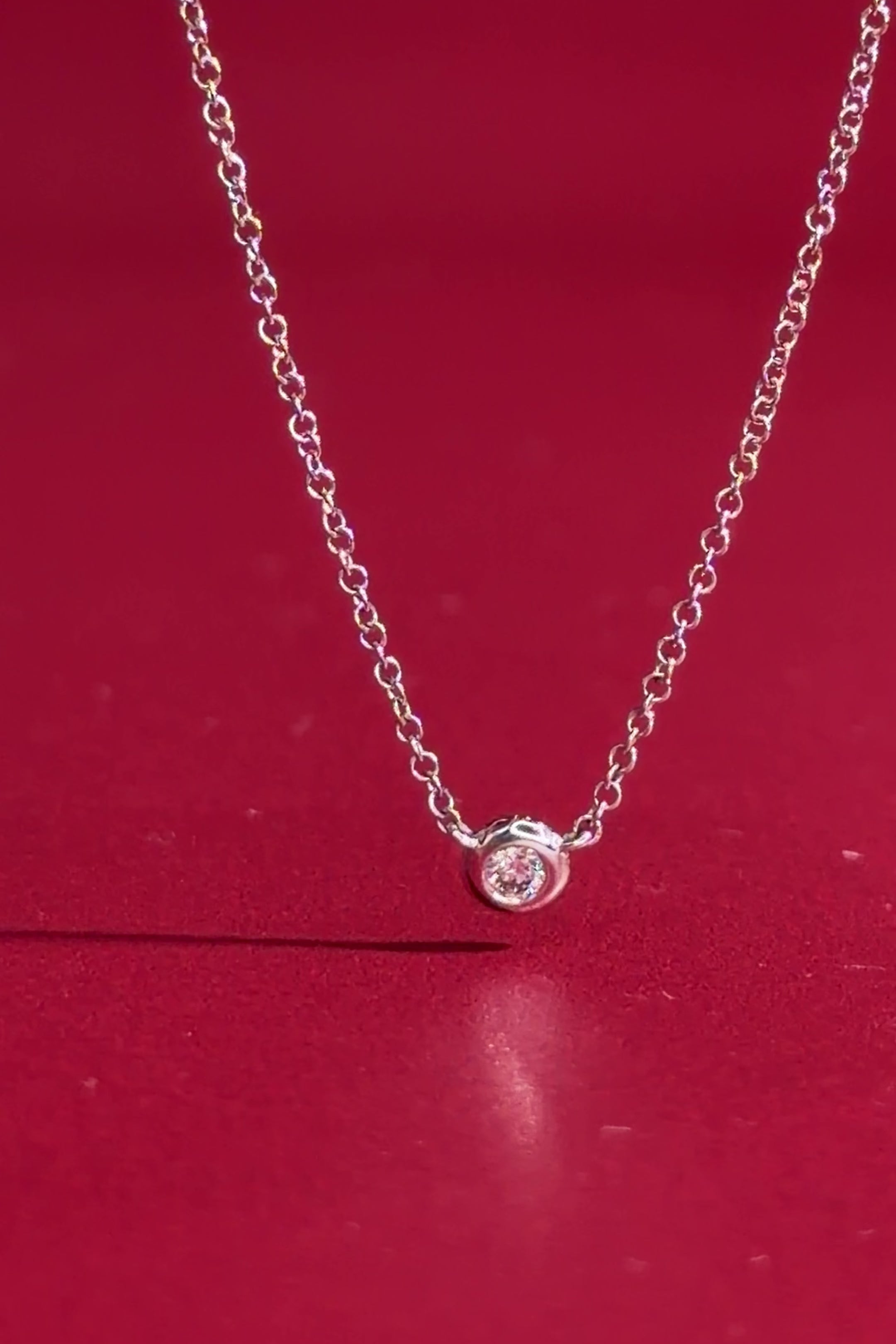 Mini Diamond Bezel Necklace 14k White Gold