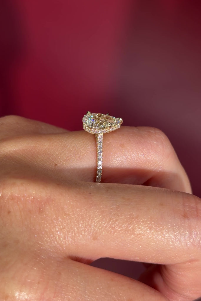 Pave Pear Lab Diamond engagement Ring ready to Ship in Huntington Beach high quality premium