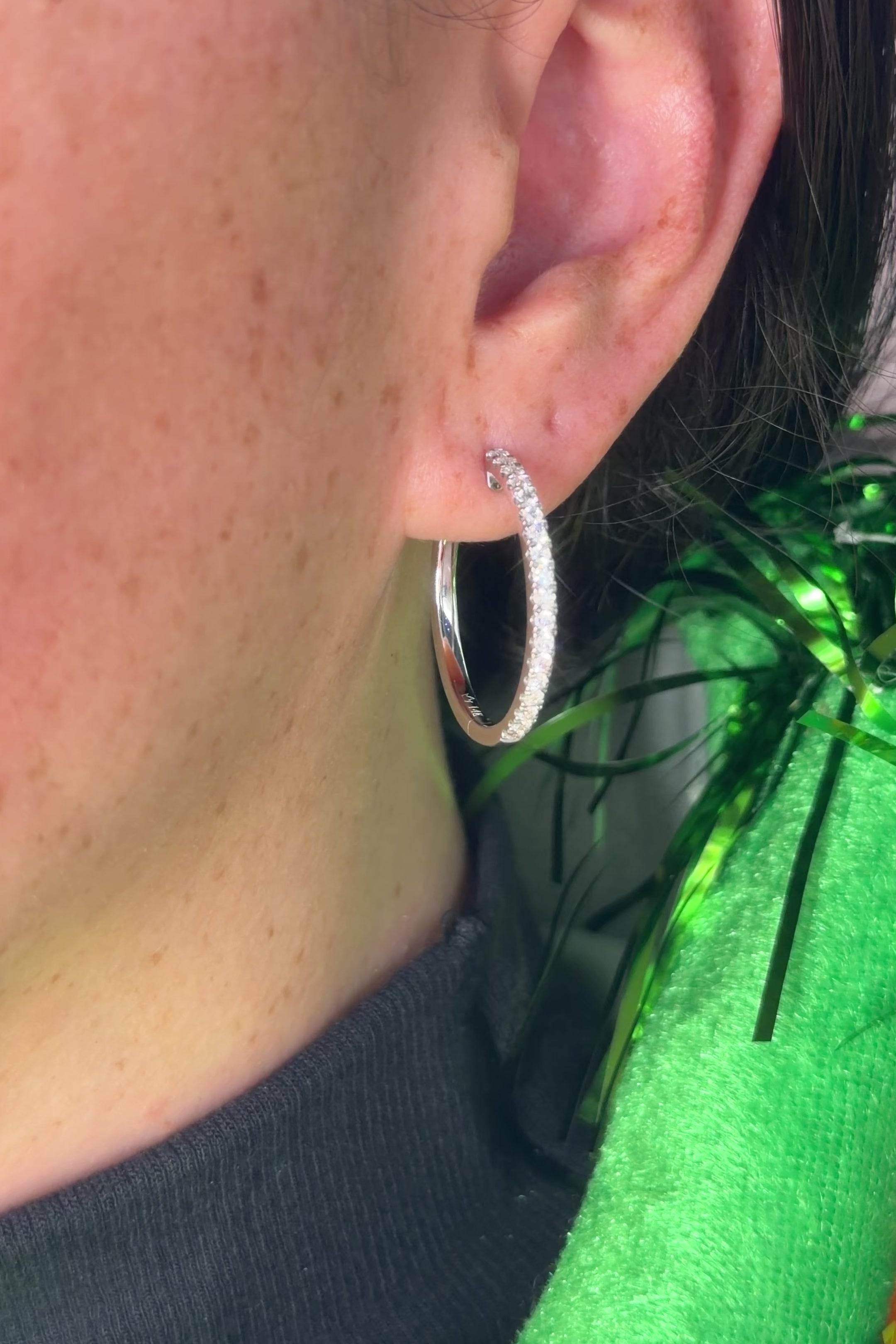 25mm Pavé Hoop White Gold Natural Diamonds on ear