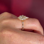 Vintage Style Pear Snowflake Halo Engagement Ring with Spaced Diamonds