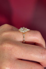 Vintage Style Pear Snowflake Halo Engagement Ring with Spaced Diamonds