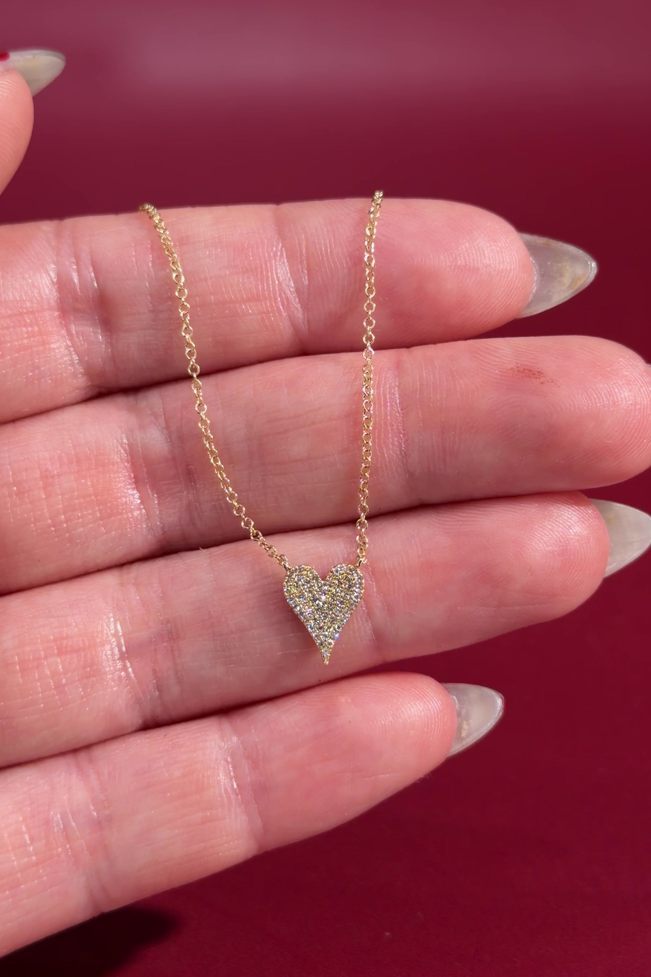 Small Pavé Heart Necklace Yellow Gold