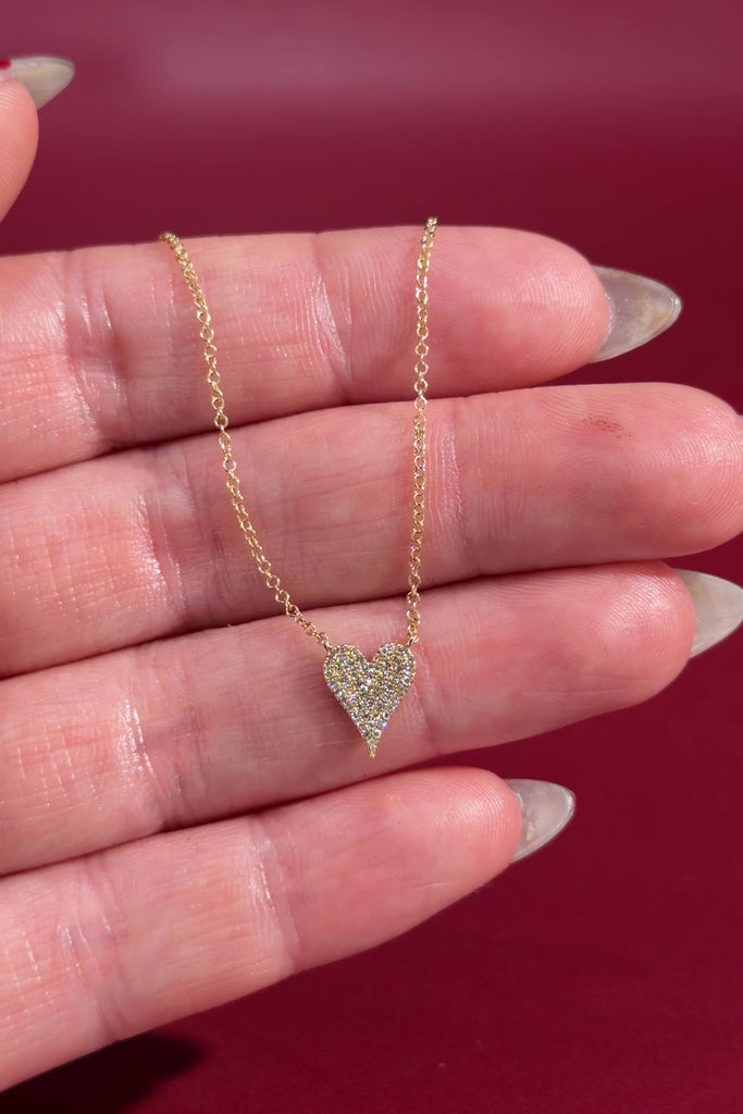 Small Pavé Heart Necklace Yellow Gold