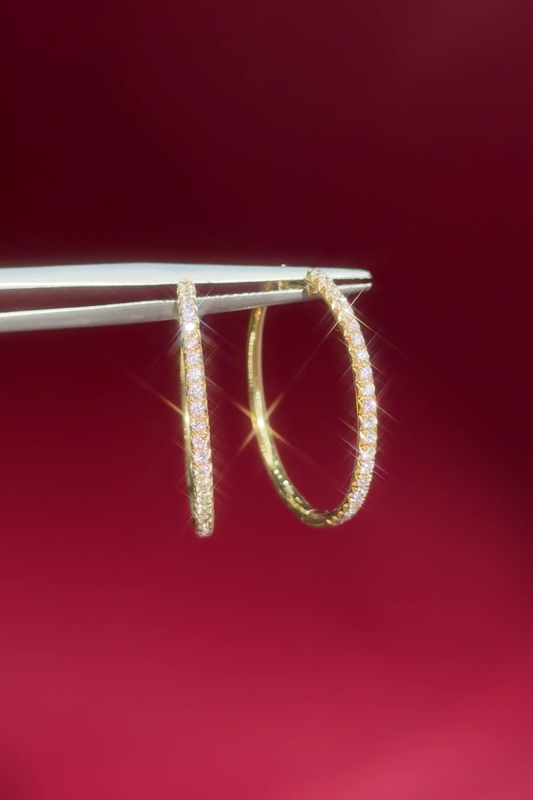 Skinny 25mm Pavé Hoops Yellow Gold