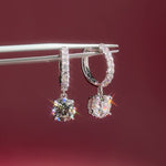 White Gold Diamond Pave Hoops with a 4 prong diamond drop