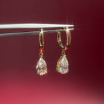 2ct Pear Lab Diamond Drop High Polish Hoops Yellow Gold