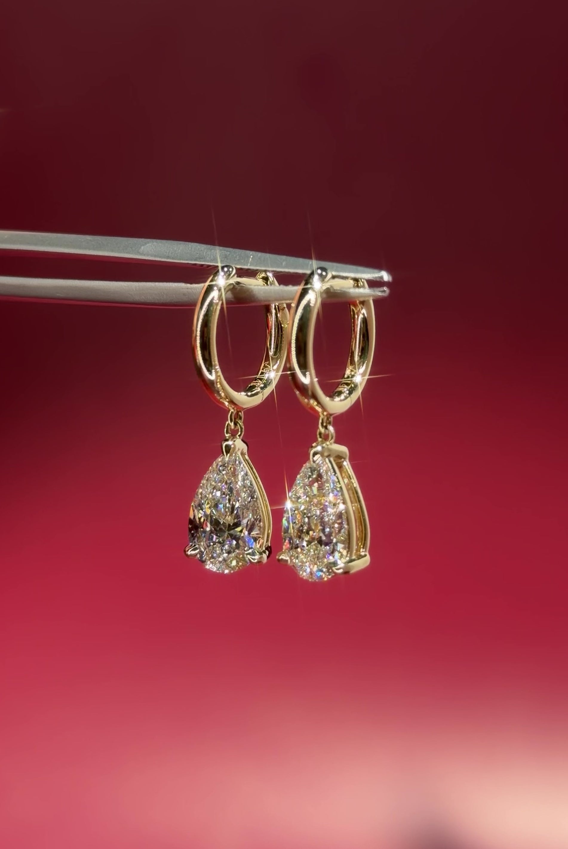 3.5ct Pear Drop High Polish Hoops Yellow Gold