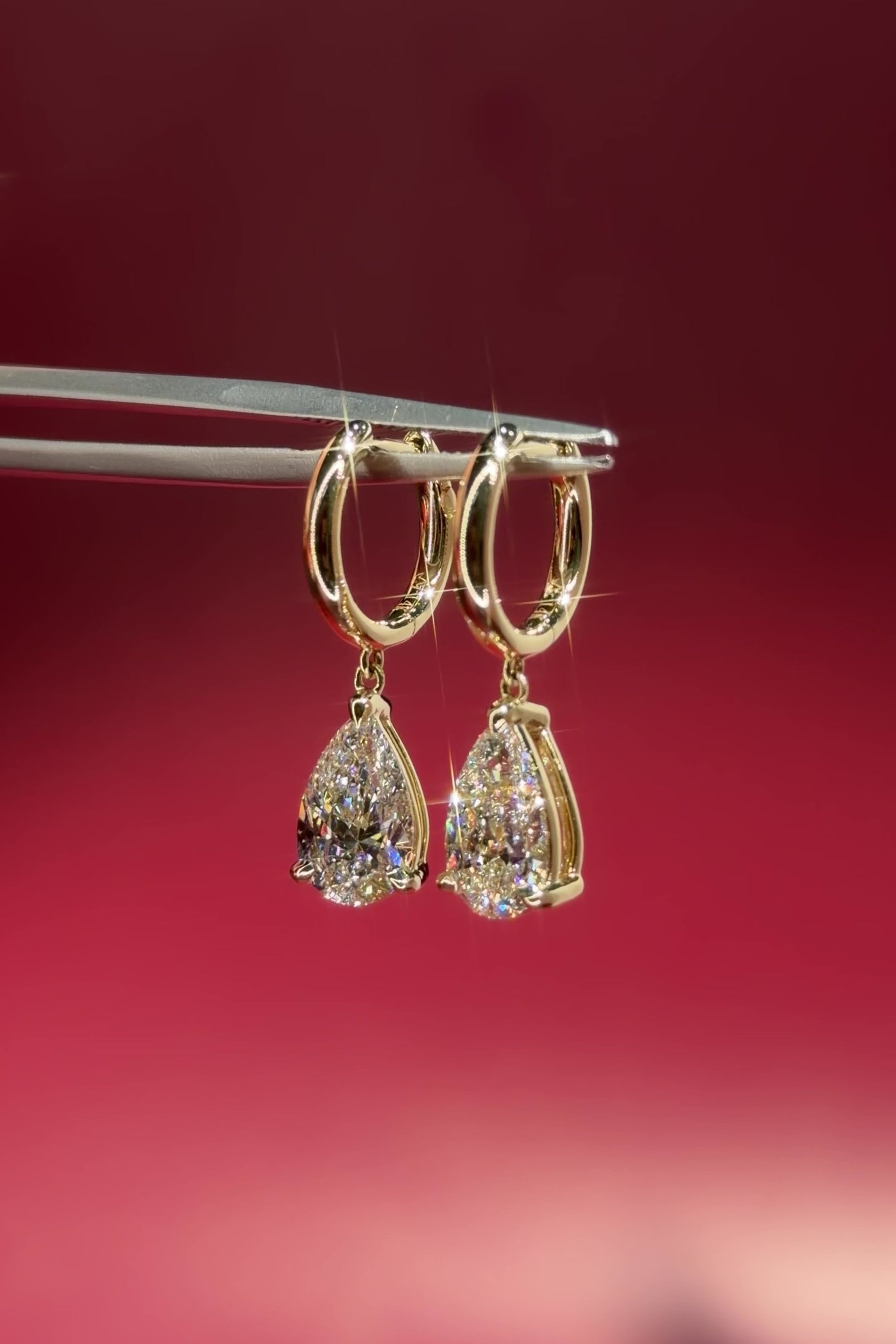 3.5ct Pear Drop High Polish Hoops Yellow Gold