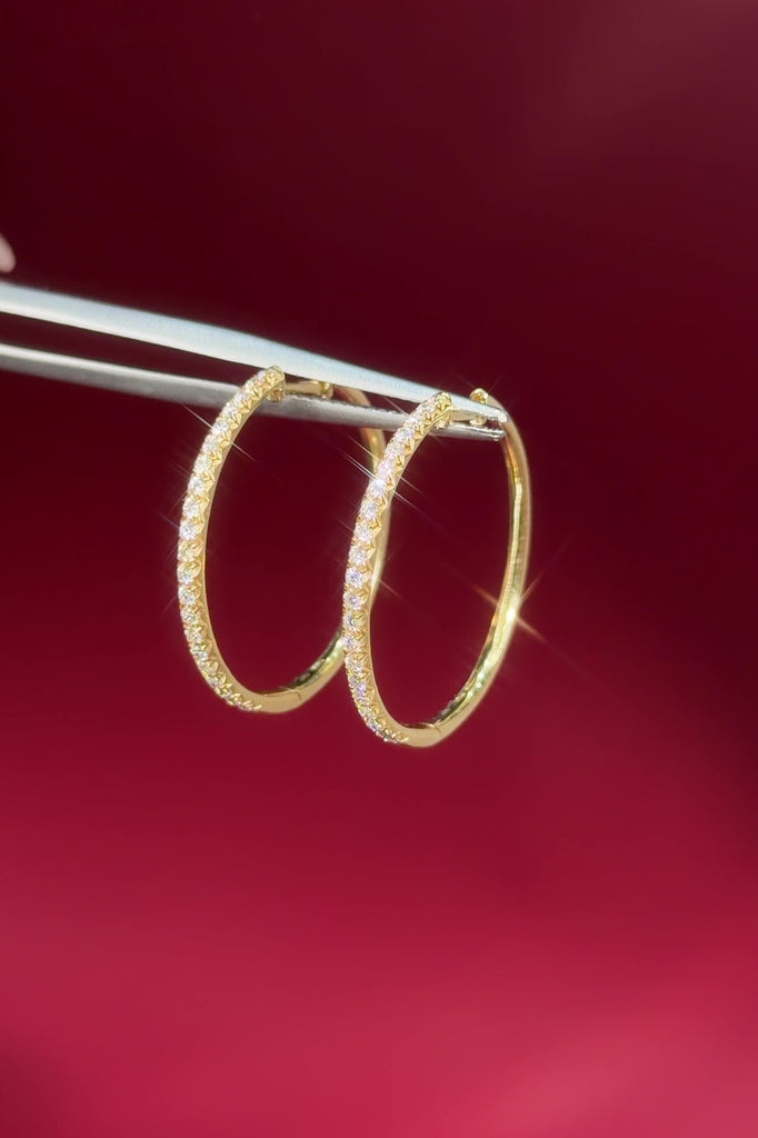 Skinny 25mm Pavé Hoops Yellow Gold