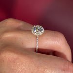 Classic Round Pavé Halo Engagement Ring with Diamond Prongs in Yellow Gold