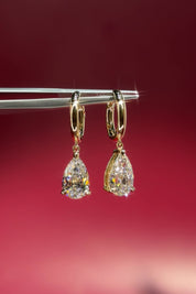 3.5ct Pear Drop High Polish Hoops Yellow Gold