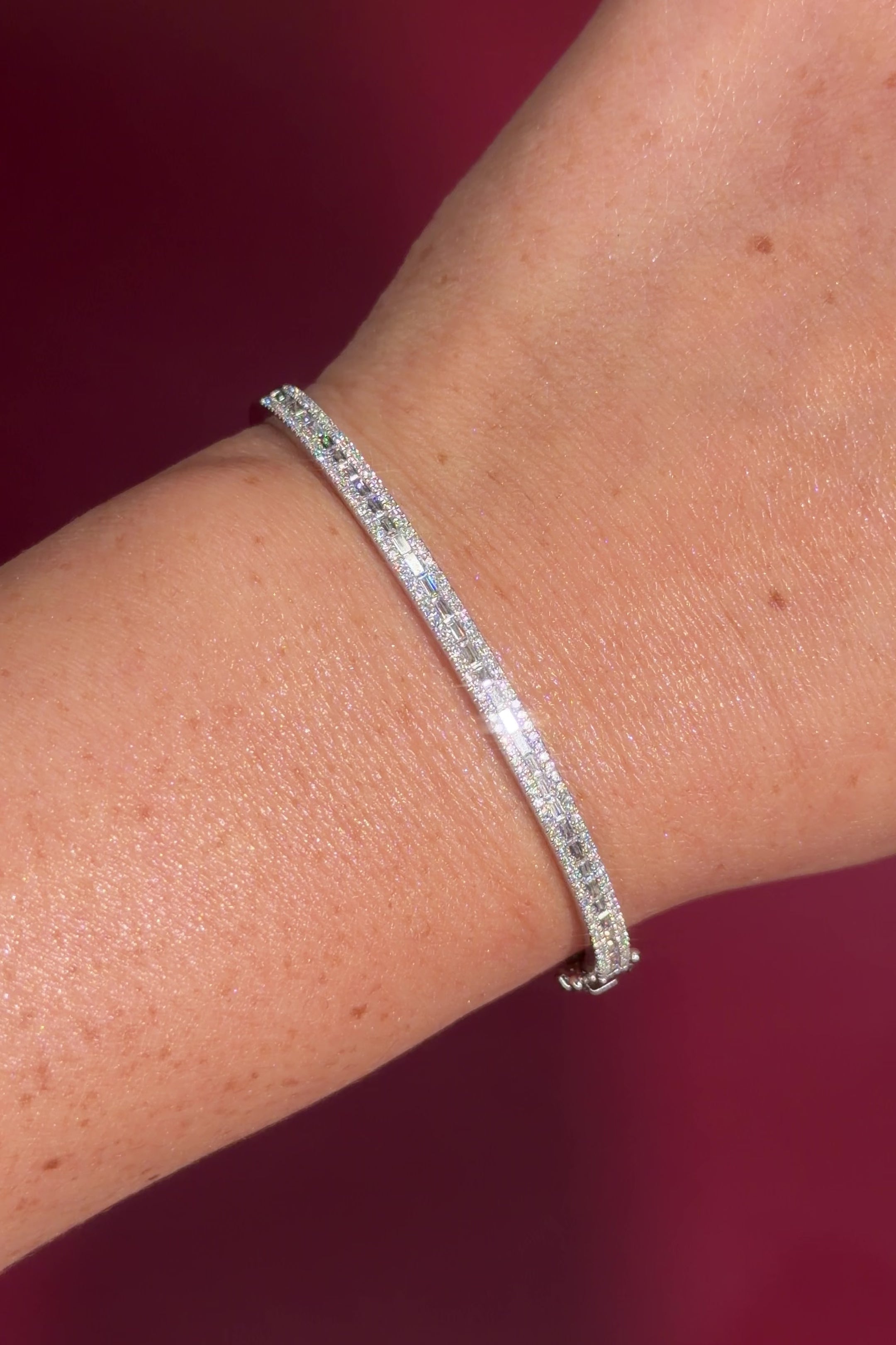 Petite East West Baguette Bangle White Gold