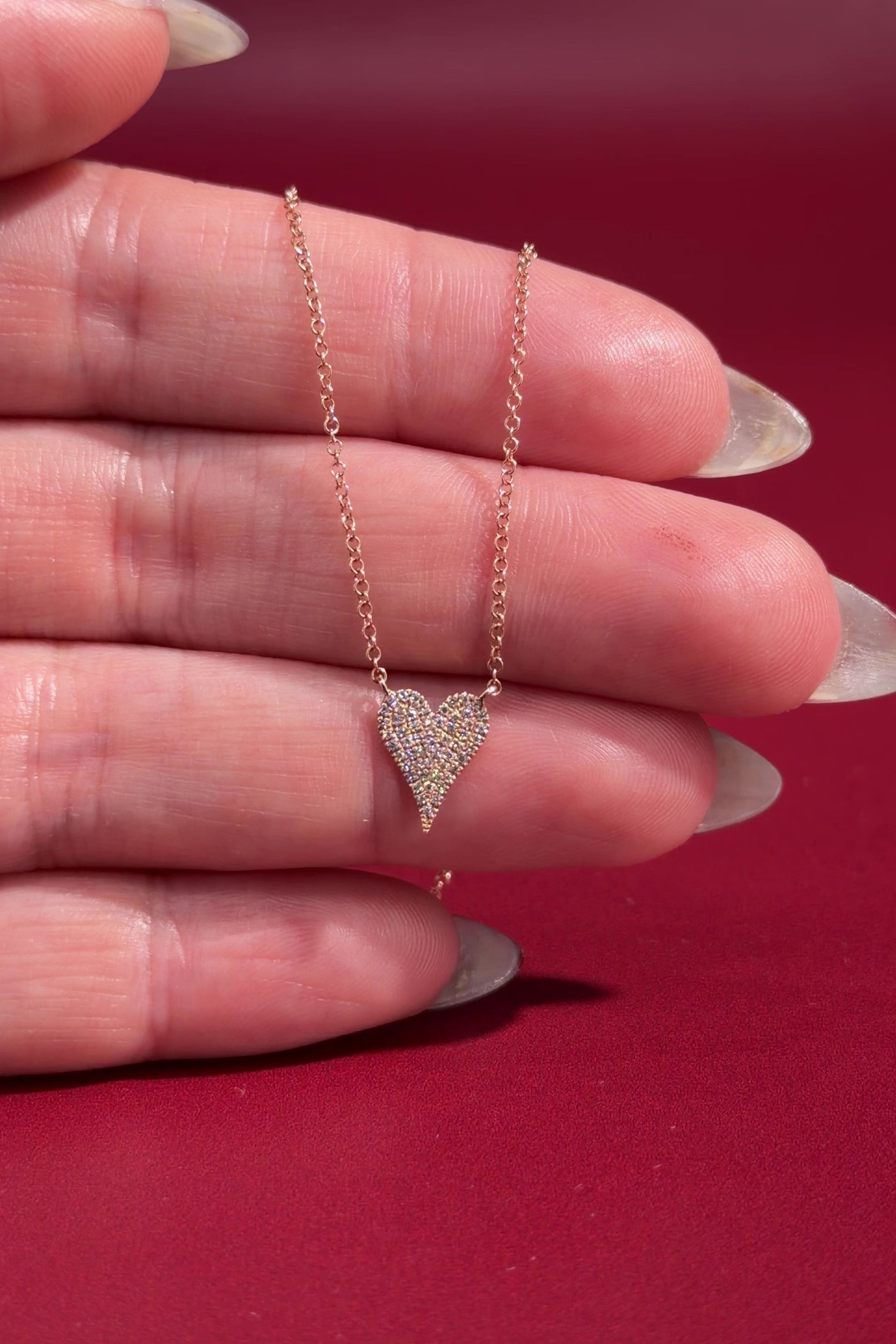 Small Pavé Heart Necklace Rose Gold