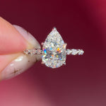 pear lab diamond white gold cathedral engagement ring floating diamond band with hidden halo