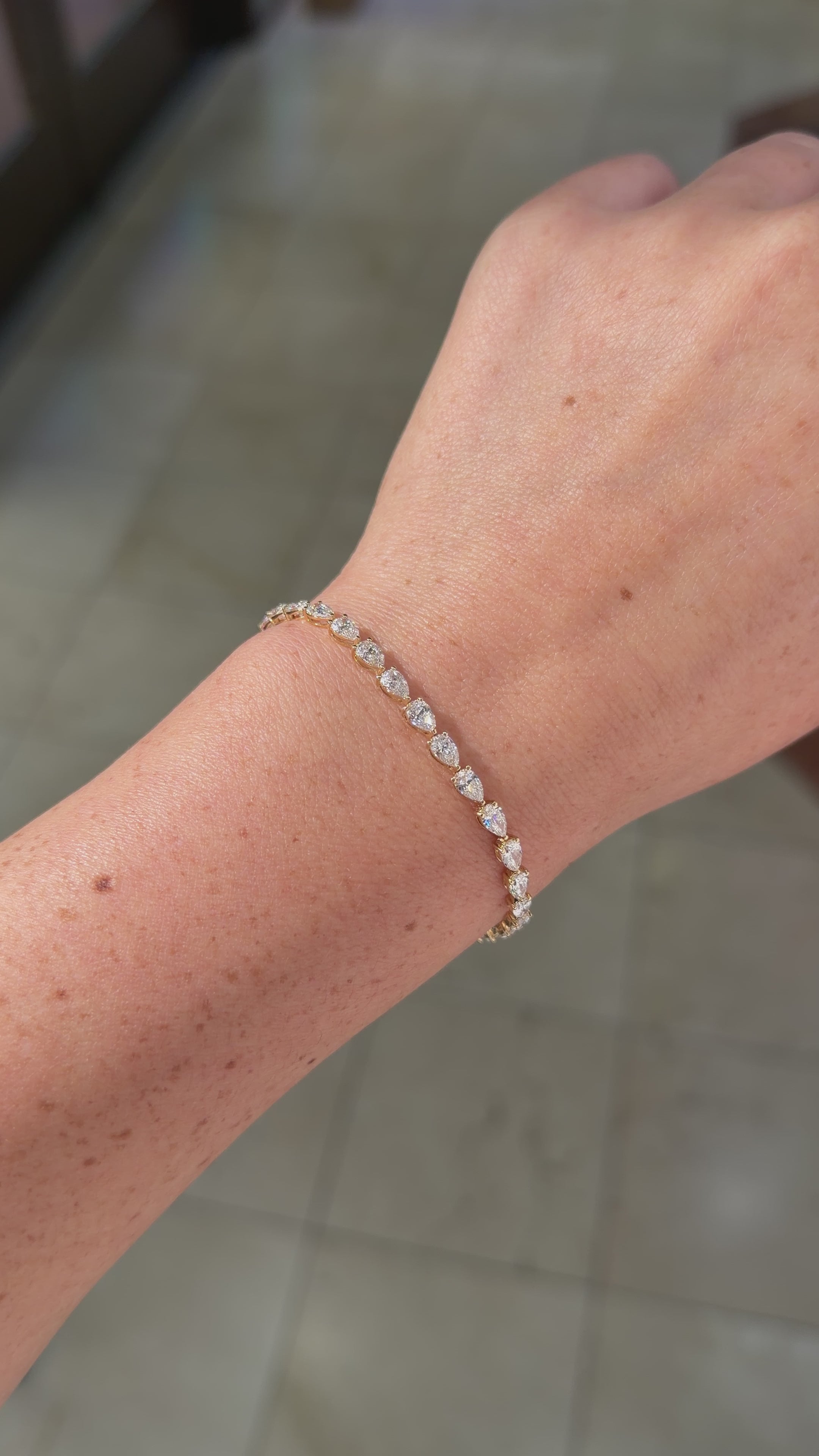 6.46ct East West Pear Tennis Bracelet Yellow Gold