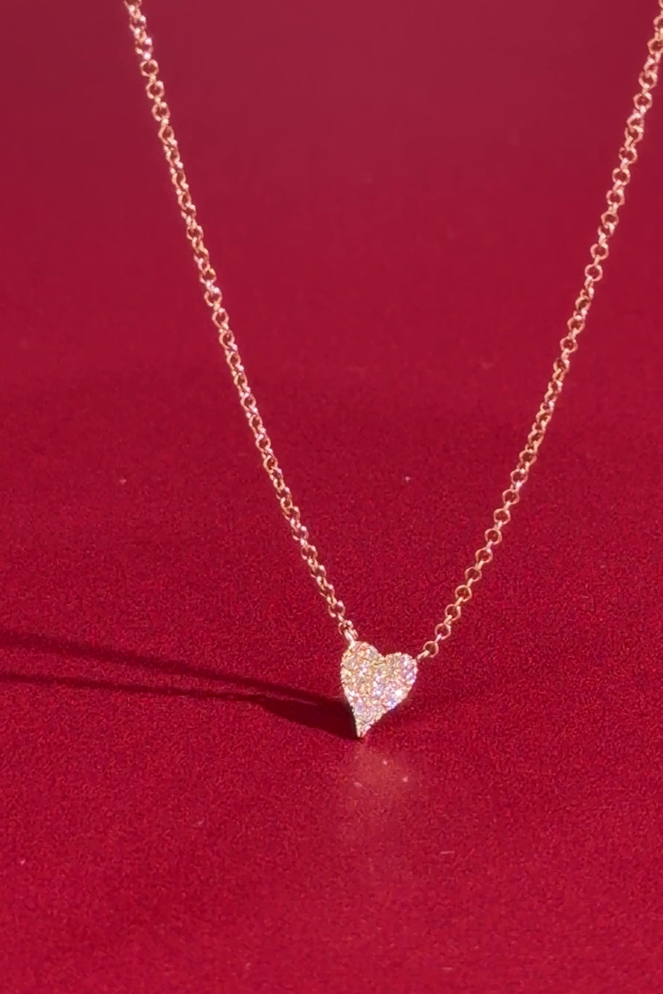 Mini Pavé Heart Necklace Rose Gold